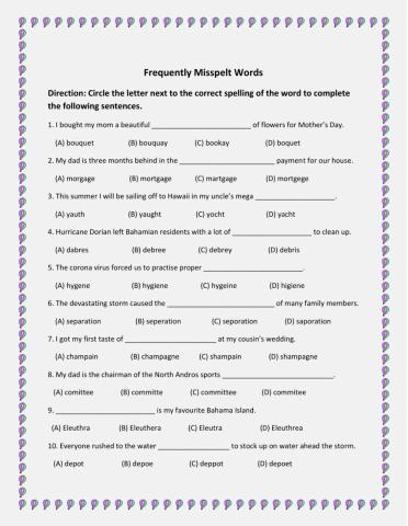 Frequently Misspelt Words