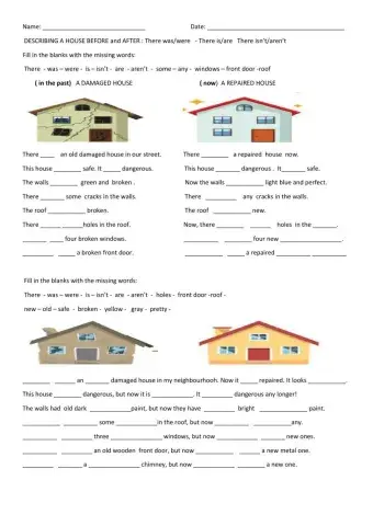 Describing a damaged and repaired house
