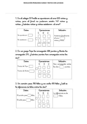 Problemas sumas y restas llevando