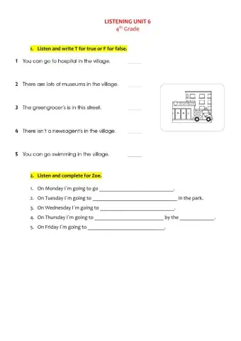 LISTENING UNIT 6 - 4th Grade