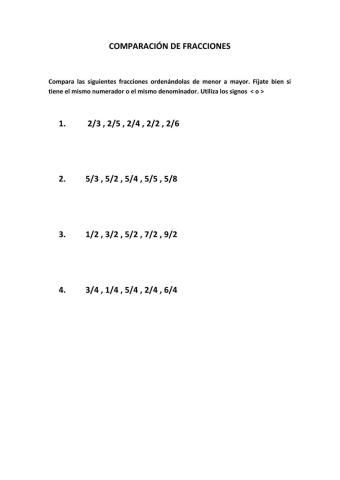 Comparación de fracciones