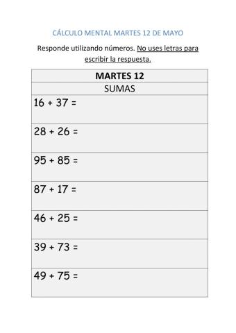Cálculo mental 12 de mayo