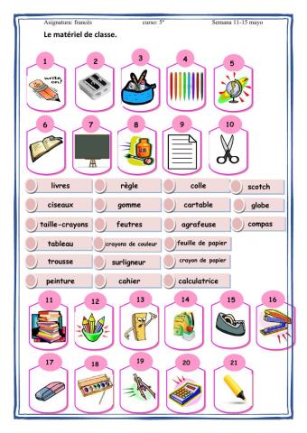 Material escolar, números y colores