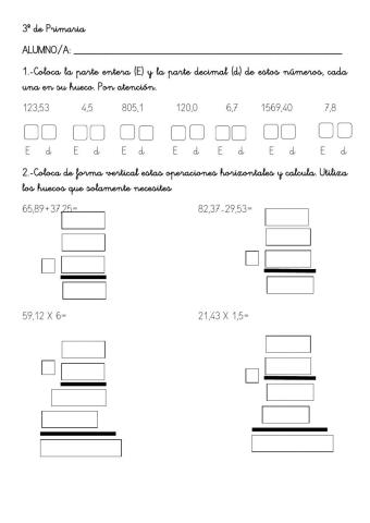 Sumas, restas llevadas y multiplicaciones con decimales