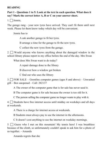 Pet 5 reading test 2