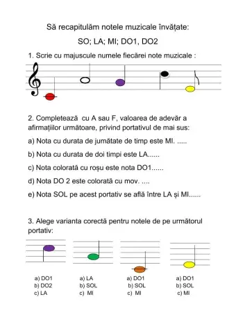 Recapitulare note muzicale învățate