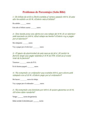 Problemas porcentajes