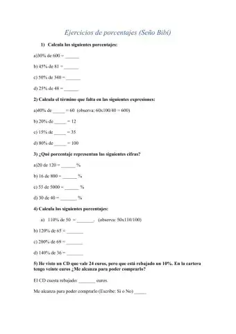 Ejercicios de porcentajes