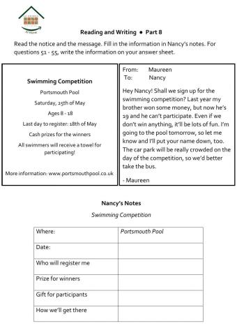 Ket reading and writing part 8