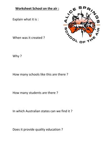 Worksheet school of the air