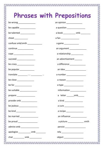 Prepositions after Nouns, Adjectives, Verbs