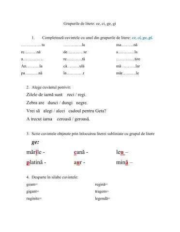 Grupurile de litere ge si gi