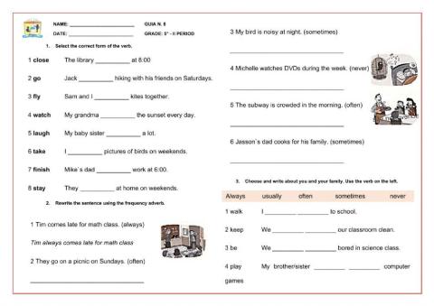 Present Simple and Adverbs of frequency Exercise