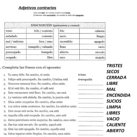 Adjetivos contrarios
