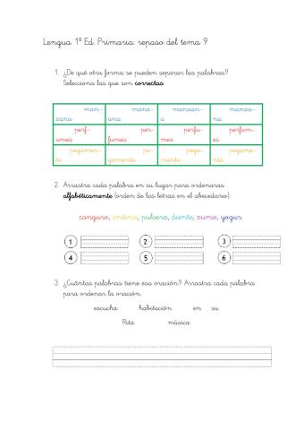 Repaso guión y orden alfabético