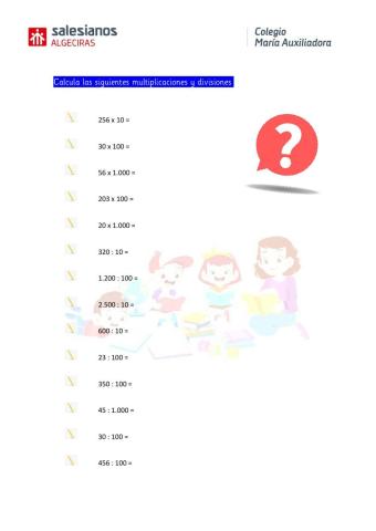 Multiplicar y Dividir por la Unidad seguida de Ceros