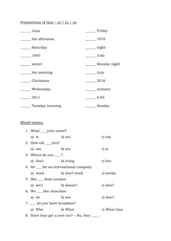 Prepositions of time, Mix of tenses