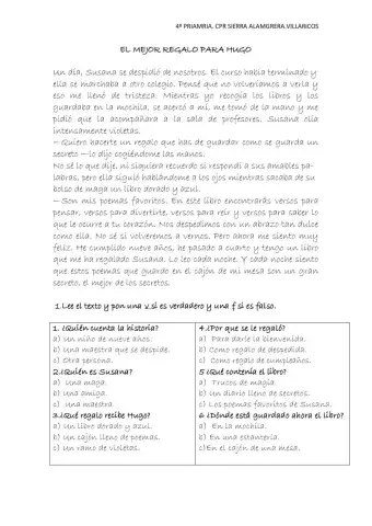 Lectura el mejor regalo para hugo