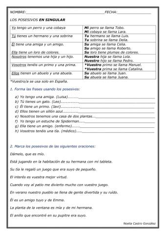 Posesivos en singular