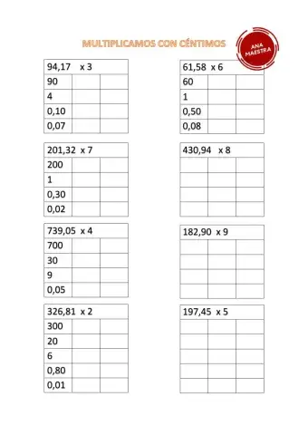 Multiplicación con céntimos