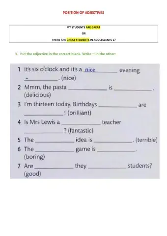 Position of adjectives