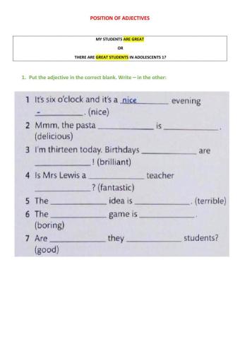 Position of adjectives