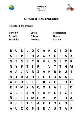 La canción (sopa de letras)
