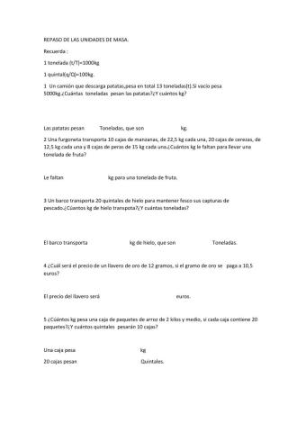Matemáticas.Toneladas y quintales