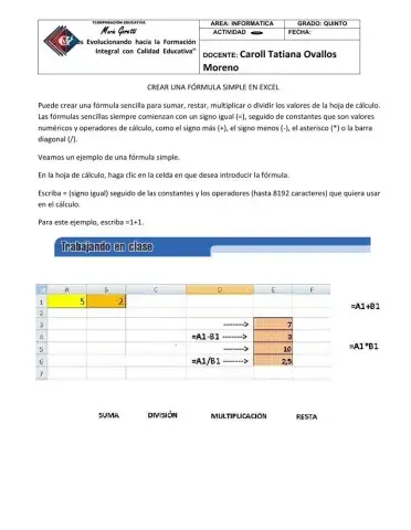 Operaciones en excel
