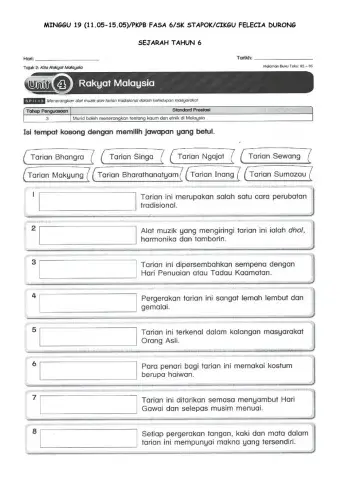 Sejarah T6- Rakyat Malaysia - Tarian Tradisional