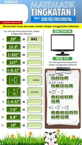 Menentukan kuasa dua suatu nombor dengan menggunakan kalkulator