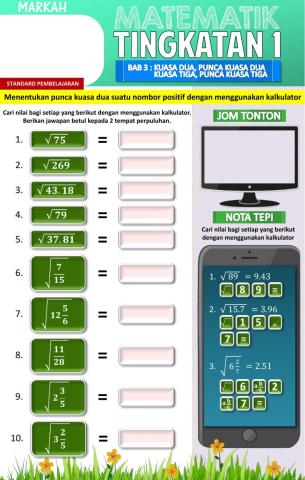 Menentukan punca kuasa dua suatu nombor positif dengan menggunakan kalkulator