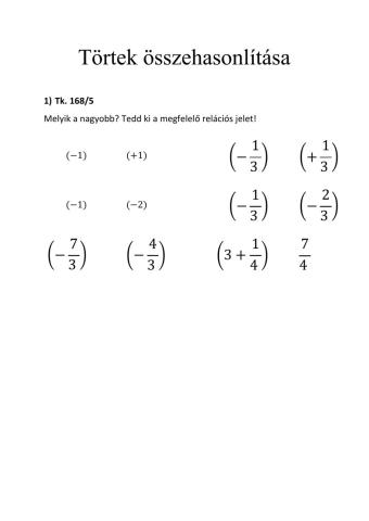 Törtek összehasonlítása