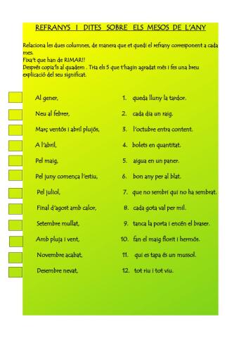 Refranys i dites sobre els mesos de l'any.