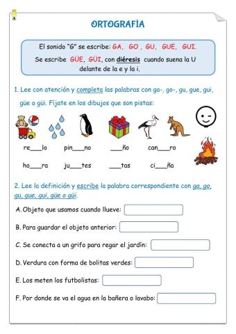 Ortografía g, gu, gü, c, qu, k