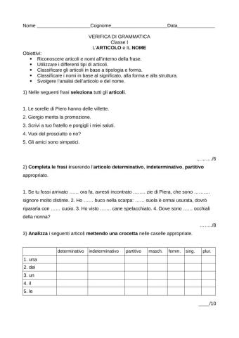 Analisi grammatica articolo e nome (1)