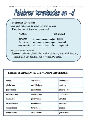 Palabras acabadas en d