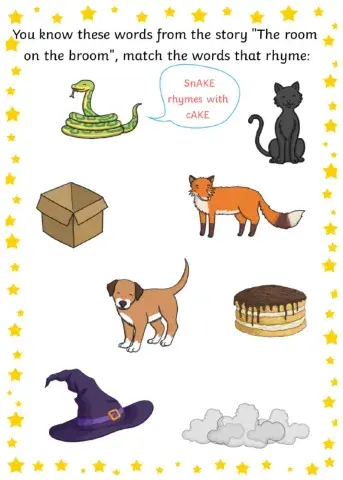 Match rhyming words - the room on a broom