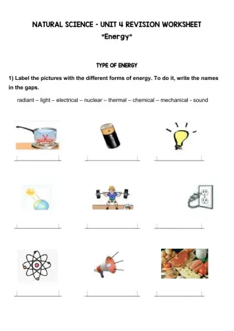 Revision Unit 4 Energy worksheet