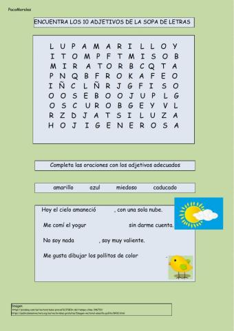 Sopa de letras adjetivos 1