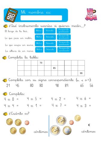 Repaso de Matemáticas de primero