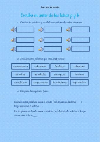 M antes de p y b