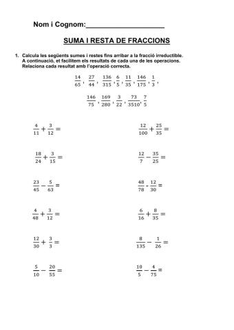 Suma i restas de fracciones diferente denominador. fracción irreducible