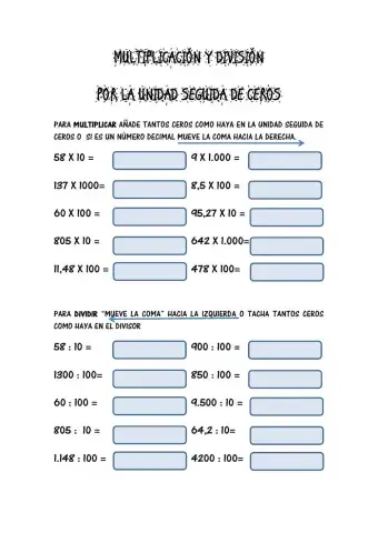 Multiplicación y división por unidad seguida de ceros