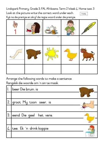 Grade 3: FAL Afrikaans Home test 3 Week 4 Friday ee klank