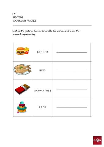 La1 3rd term - reading practice - vocabulary food