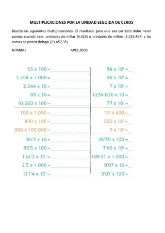 Multiplicación unidad seguida de ceros