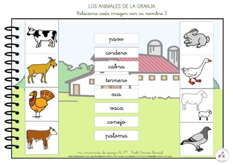 Los animales de la granja: relaciona minúsculas 2