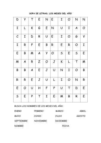 SOPA DE LETRAS MESES