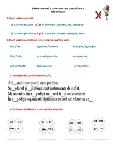 Scrierea corecta a cuvintelor care contin litera x